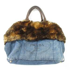 Prada Canapa Tote Denim And Fur Large #245567P70B